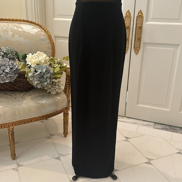 Black knit long formal gown, size 4. Peekaboo inserts, halter. - Picture 3 of 9